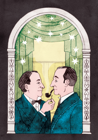 Daniell Moriarty lighting Rathbone Holmes' pipe, from The Woman in Green